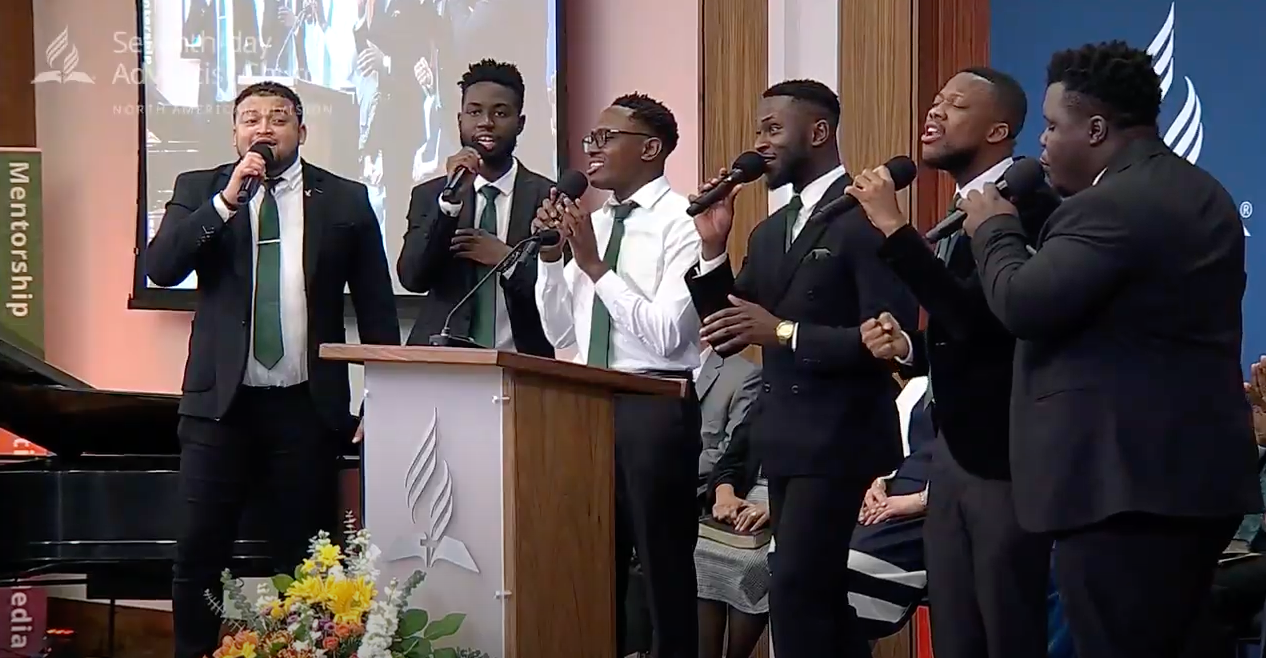 The musical group, the Watchmen Acapella, sing during the Oct. 28, 2023, NAD Year-End Meeting worship service.