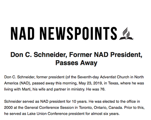 Former NAD President Don Schneider passes away