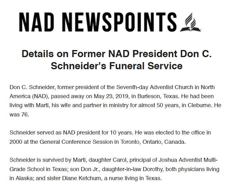 Details on Don C. Schneider's Funeral Service