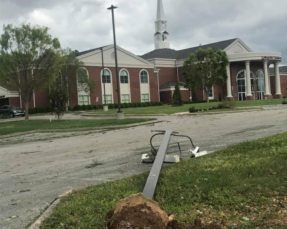Collegedale Community Church damage from tornado. 