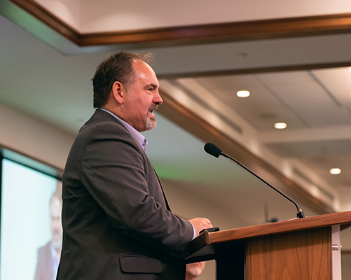 Tim Madding speaks to delegates at the North American Division's Year-End Meeting (NADYEM) shortly after being voted in as director for the North American Division Evangelism Institute (NADEI). 