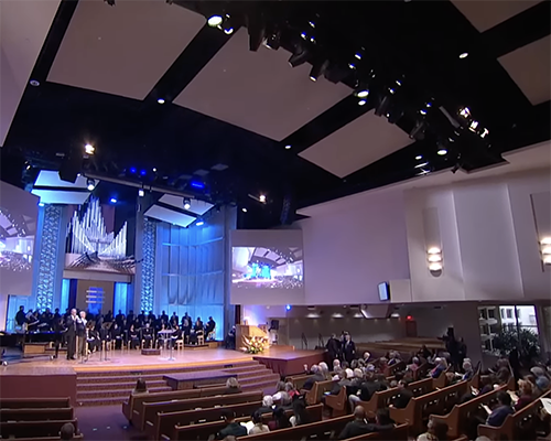 Screenshot of the Loma Linda University Church sanctuary during the Weniger award presentations