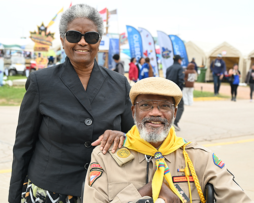 Older African-American couple, Vernon and Margaret Norman visit the 2024 camporee in Gillette, Wyoming