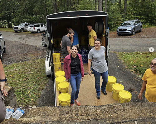 acs-in-georgia-volunteers unloading-yellow-buckets-after Hurricane Helene