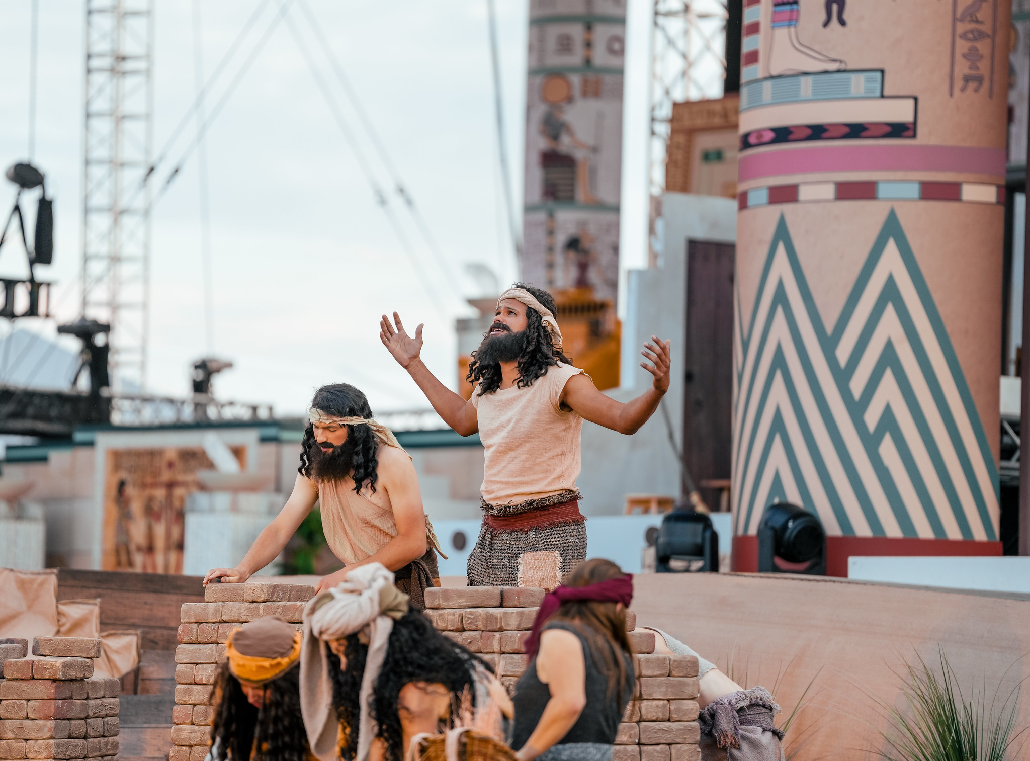 Ricardo Peña, who played Moses’ father, Amran, was one of the actors whose participation in the 2024 “Believe the Promise” International Pathfinder Camporee became a cherished memory and strengthened his walk with God.    He is pictured here in Act One, standing, center, as the Israelite slaves cry out to God for rescue.