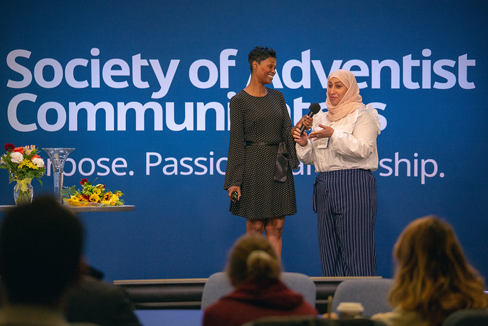 Jarilyn Conner, communication professor for Washington Adventist University, gives her student from Saudi Arabia the platform to describe her experience at the school.