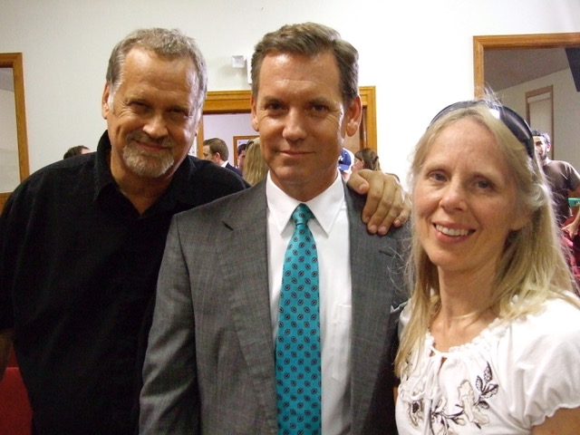 Jeff Wood (left) poses with Tom Hillman, actor from the film Hell and Mr. Fudge, and LLT co-founder Pat Arrabito.