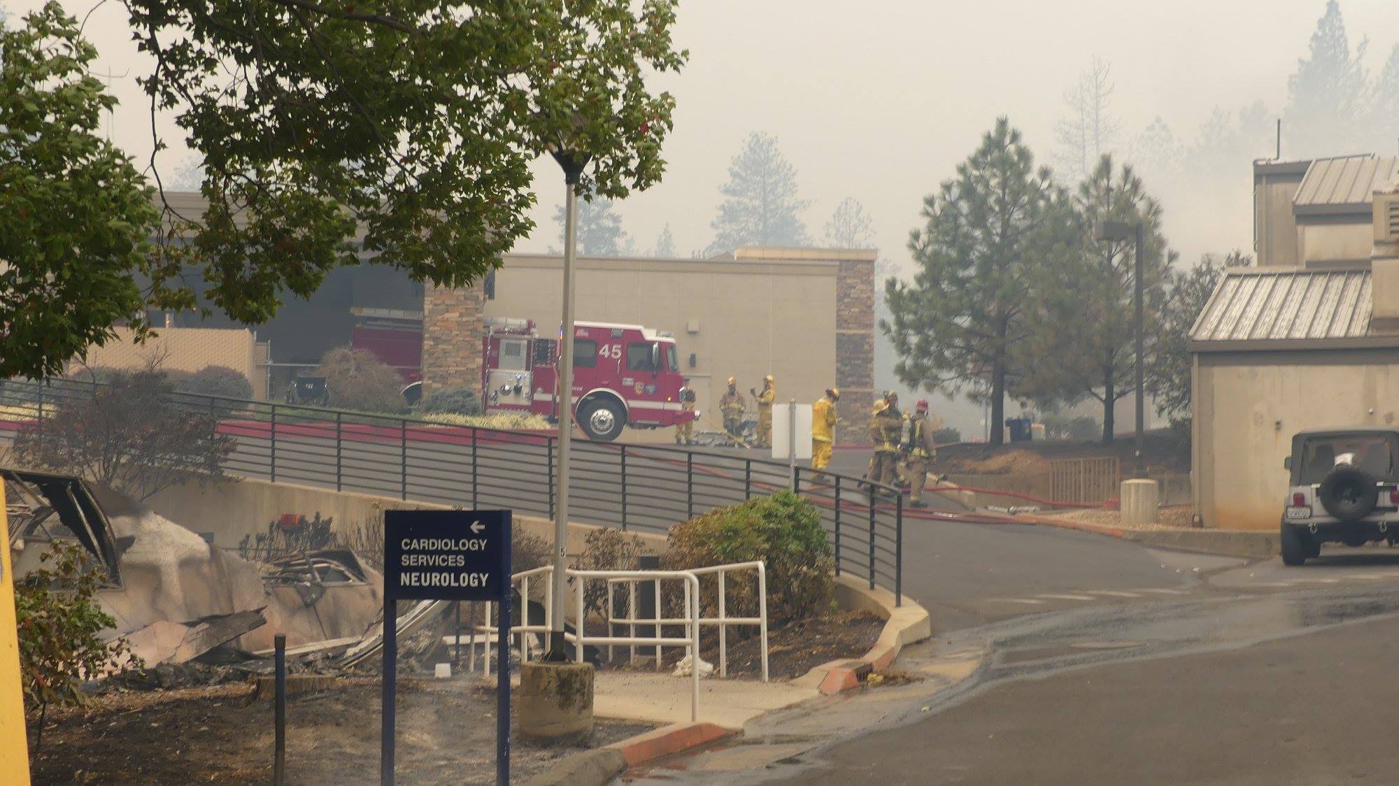 Adventist Health Feather River building sustains damage from the Camp Fire in northern California. Photo by Nancy Hamilton/Golden Eagle Films