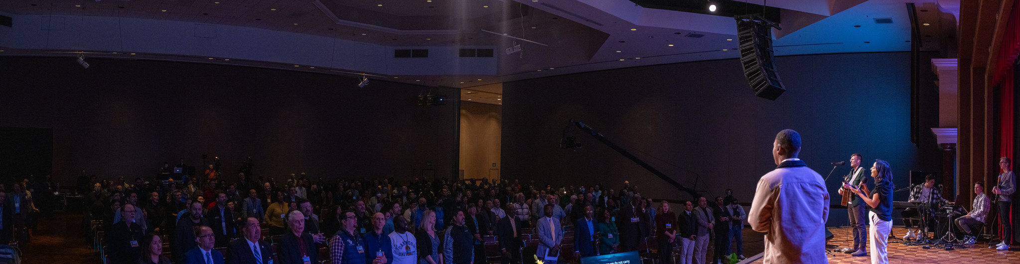 At the 2023 Adventist Ministries Convention, the praise team leads congregational singing. Photo by Pieter Damsteegt