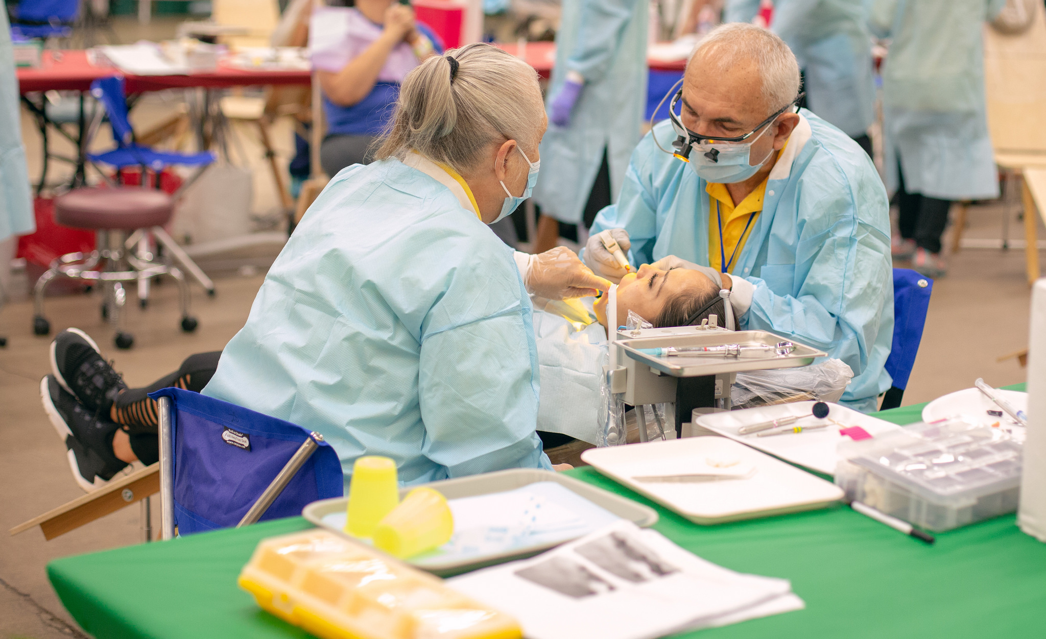 A patient receives dental care during the Sept. 19-21, 2018, mega clinic in Forth Worth, Texas. Photo by Pieter Damsteegt